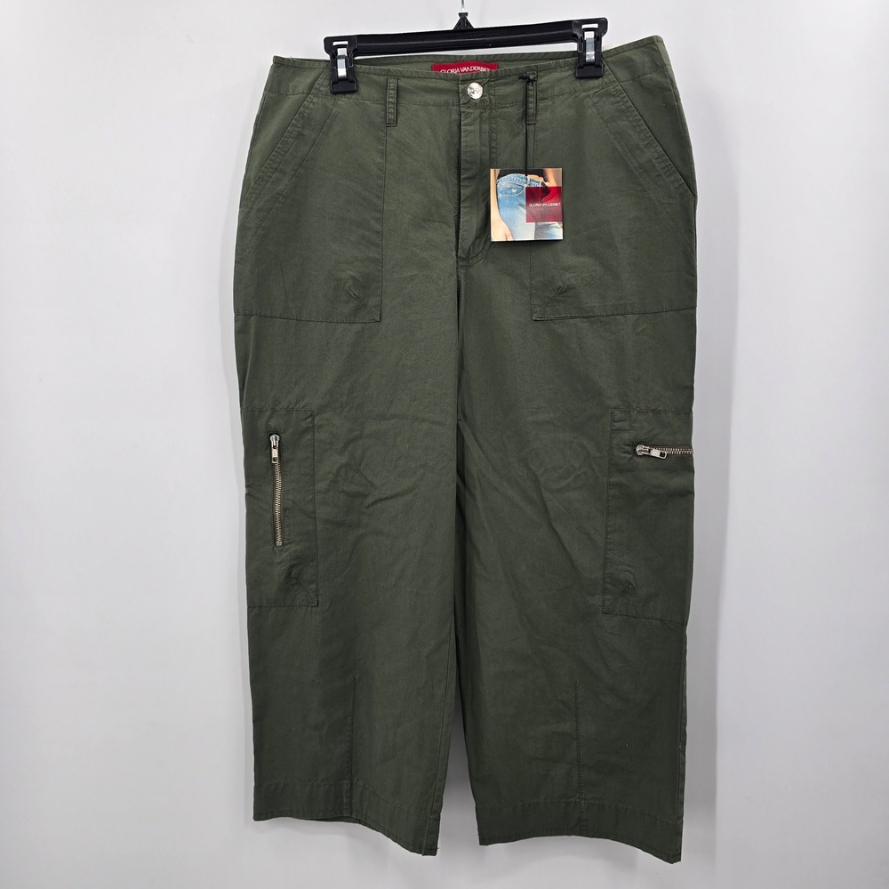 NEW Gloria Vanderbilt Capri Womens 14 Olive Green Cargo Pants Straight Leg